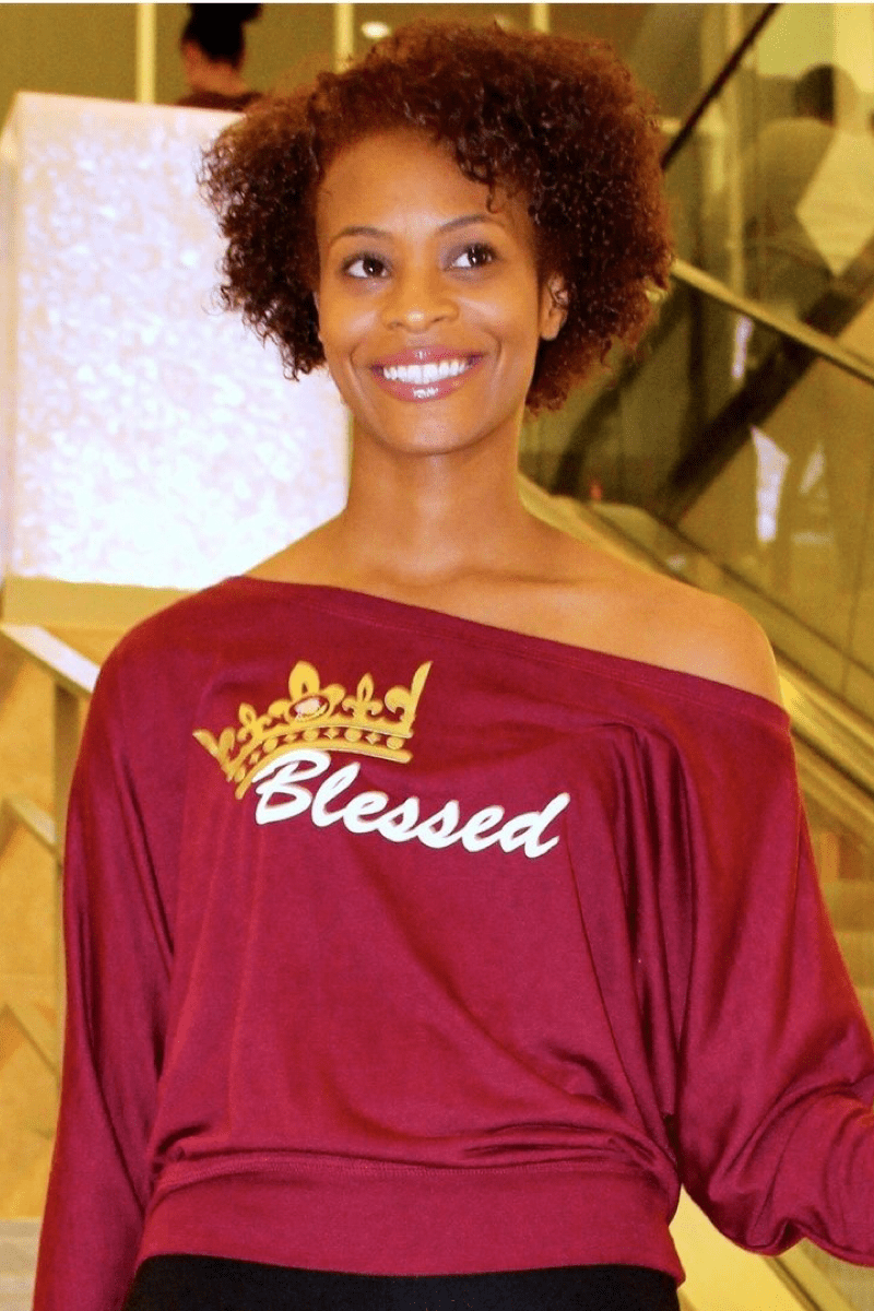 lee monet Sale Blessed Off the Shoulder Tee
