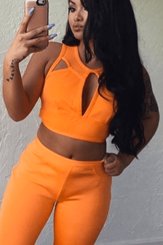 lee monet Sets Show Stopper Bandage Pants Set (Acid Orange)