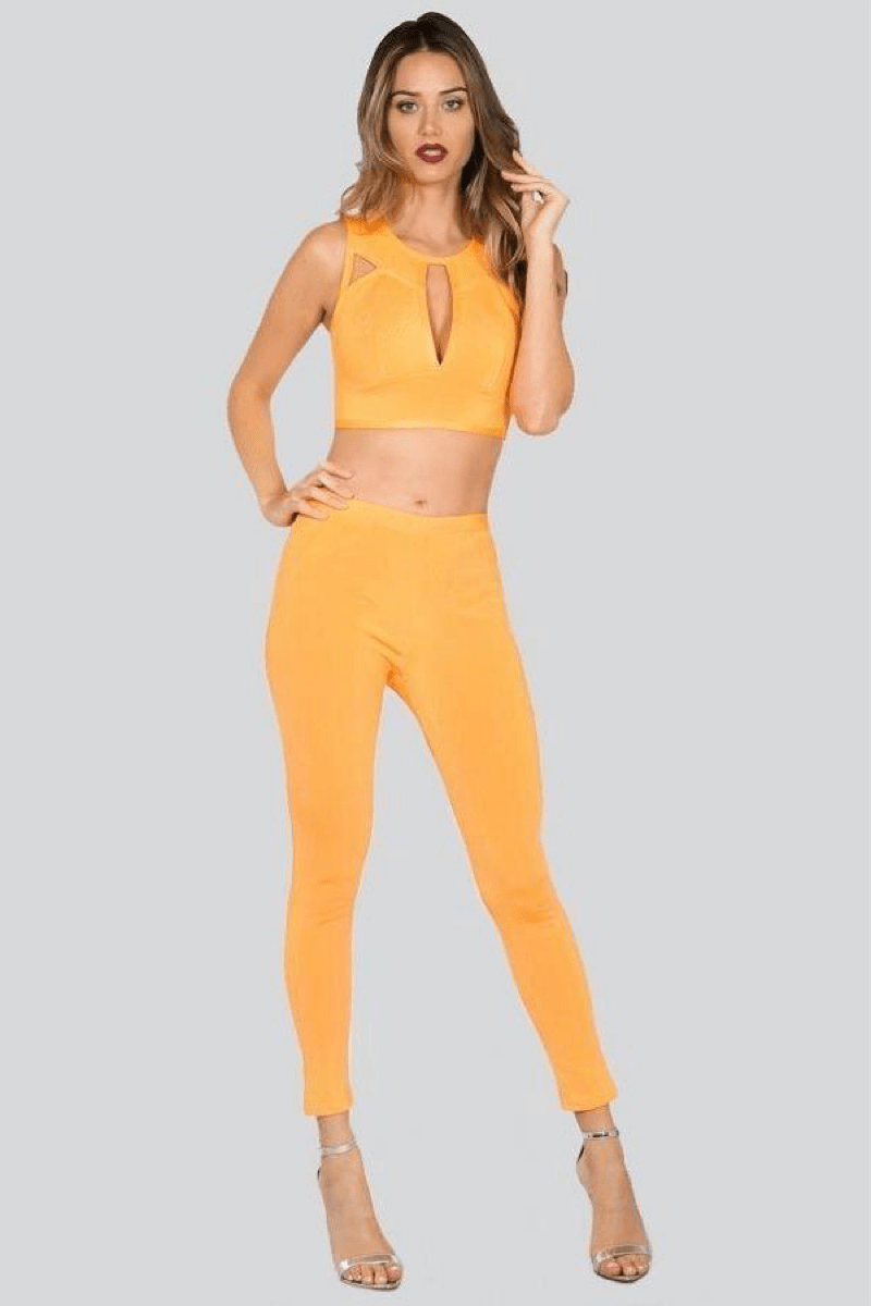 lee monet Sets Show Stopper Bandage Pants Set (Acid Orange)