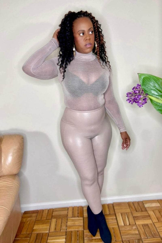 lee monet Shirts & Tops See Thru Me Turtleneck Top (Ash Mocha)