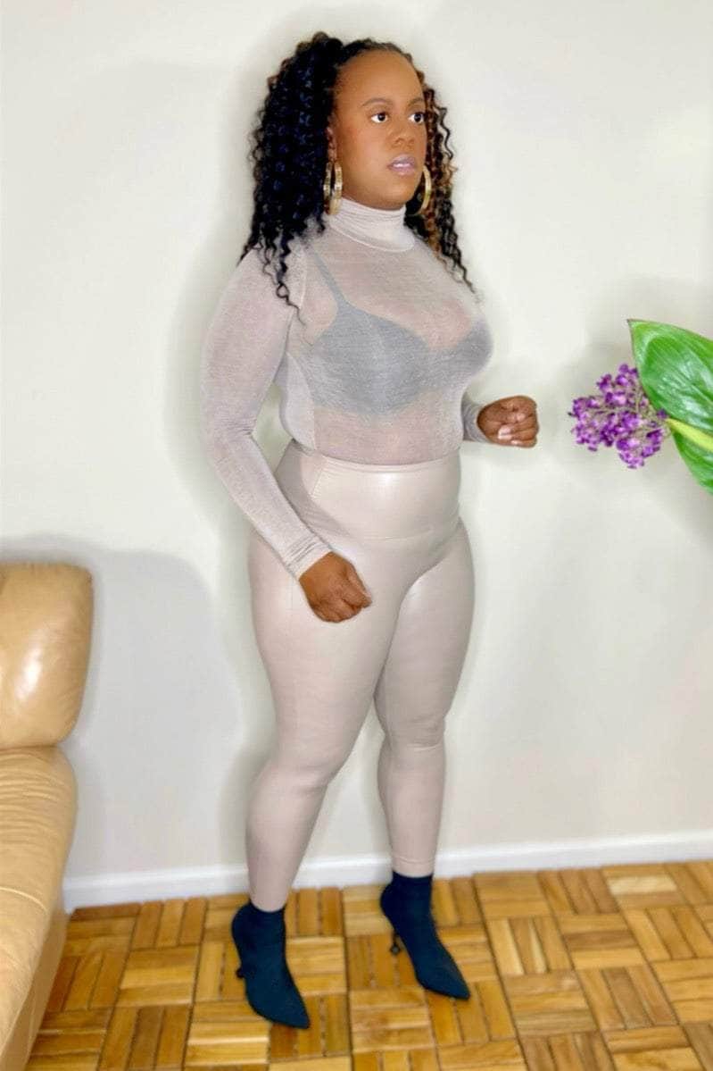 lee monet Shirts & Tops See Thru Me Turtleneck Top (Ash Mocha)