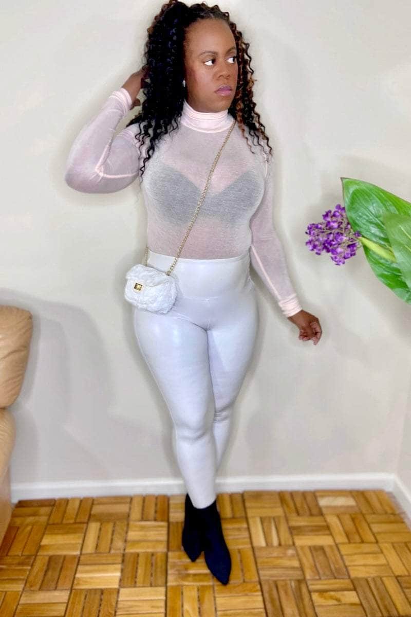 lee monet Shirts & Tops See Thru Me Turtleneck Top (Cream Pink)