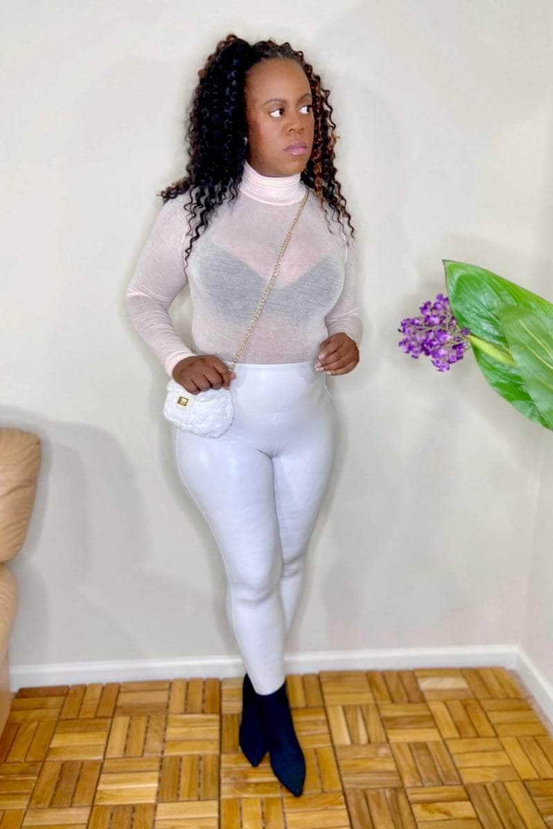 lee monet Shirts & Tops See Thru Me Turtleneck Top (Cream Pink)