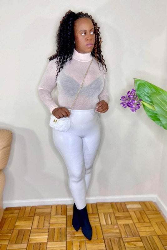 lee monet Shirts & Tops See Thru Me Turtleneck Top (Cream Pink)