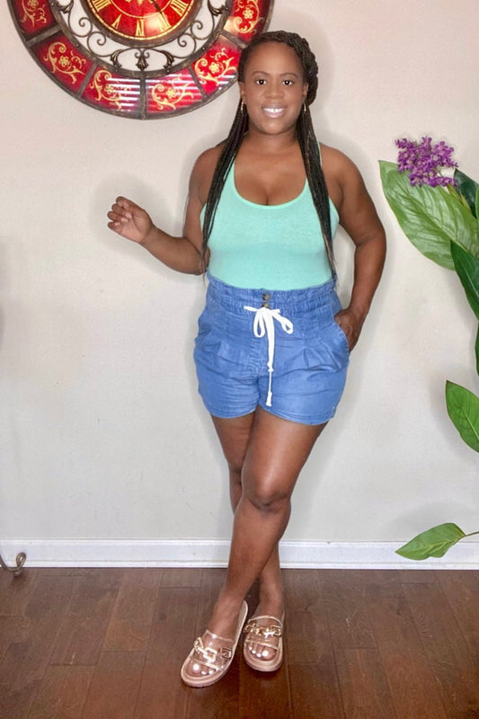 lee monet Shorts Chambray Denim Paperbag Shorts (Medium)