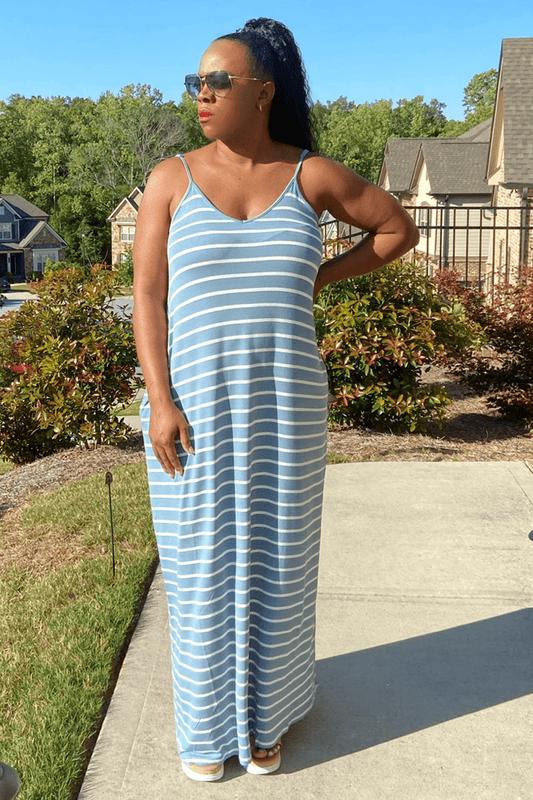 lee monet Take It Easy Striped Maxi (Blue Gray)
