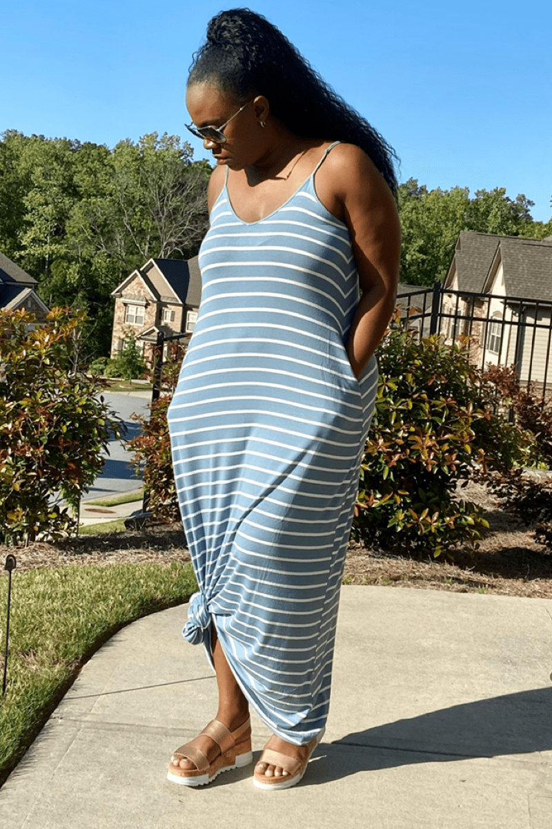 lee monet Take It Easy Striped Maxi (Blue Gray)