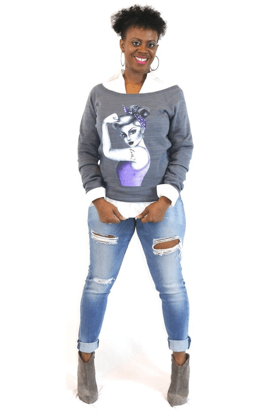 lee monet Tops Rosie Off the Shoulder Sweatshirt (Grey)