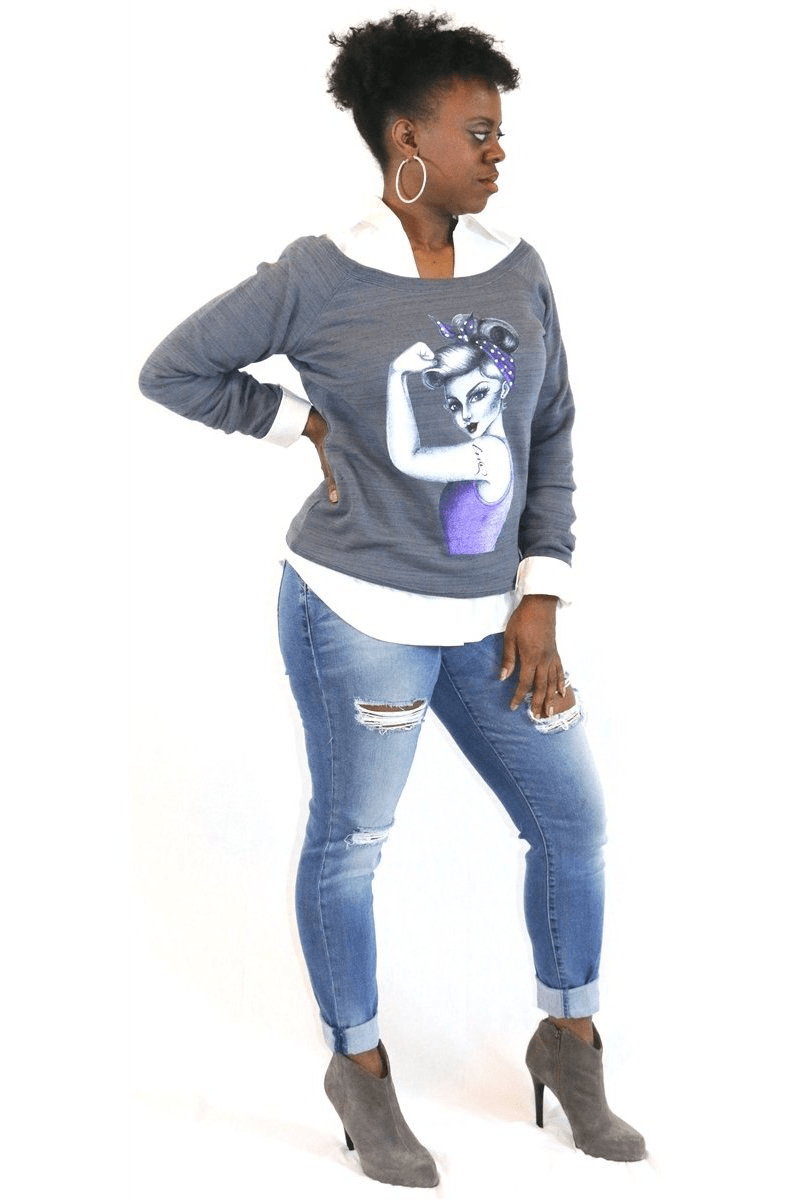 lee monet Tops Rosie Off the Shoulder Sweatshirt (Grey)