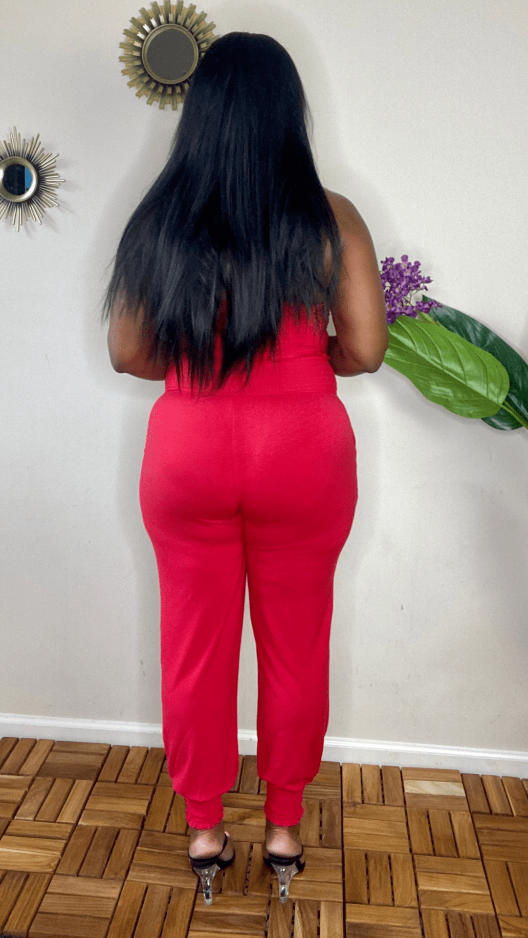 lee monet Trend Setter Smocked Tube Top Jogger Set (Ruby)
