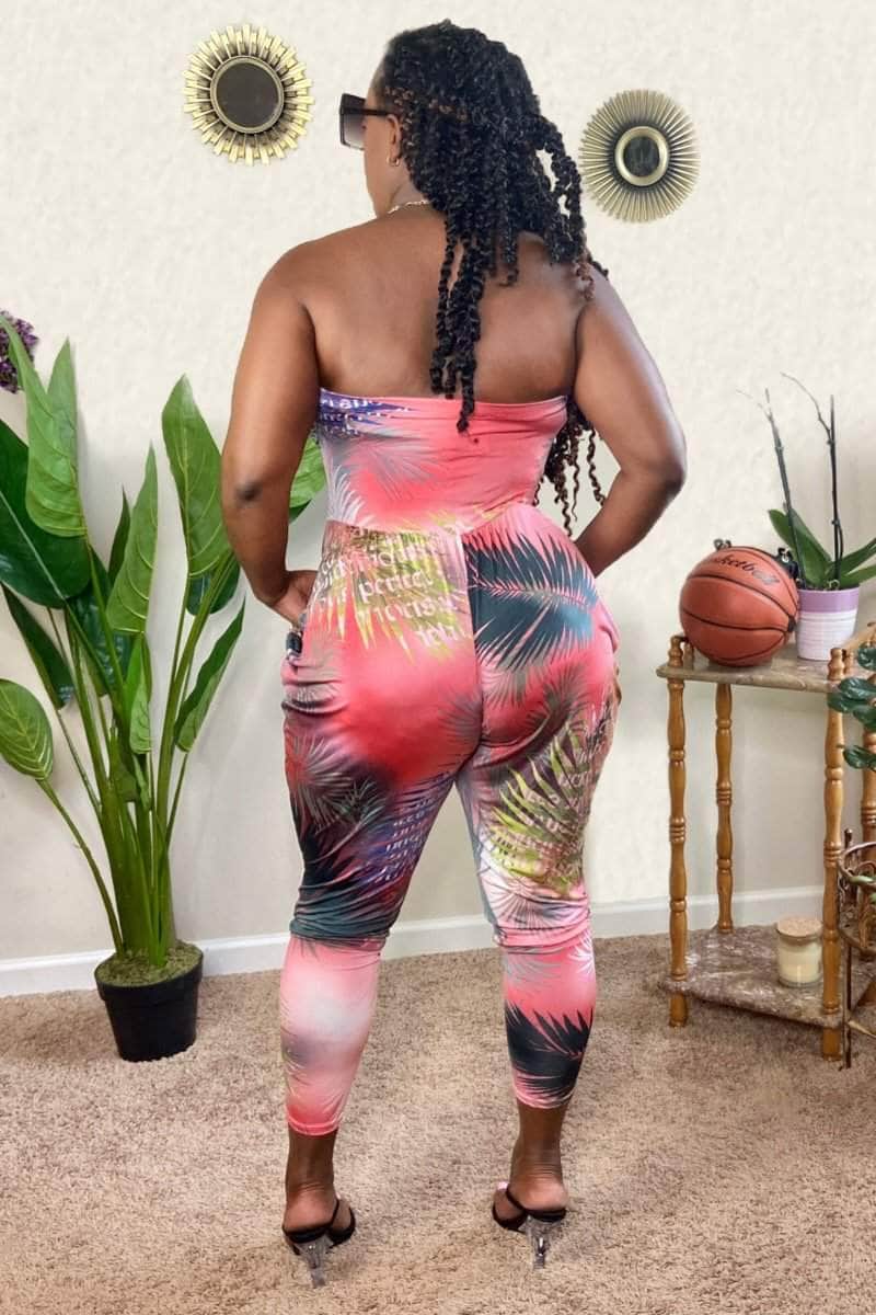 lee monet Tropical Print Tube Harem Jumpsuit