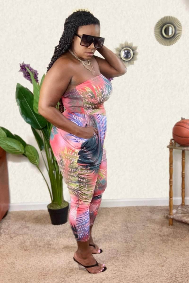lee monet Tropical Print Tube Harem Jumpsuit