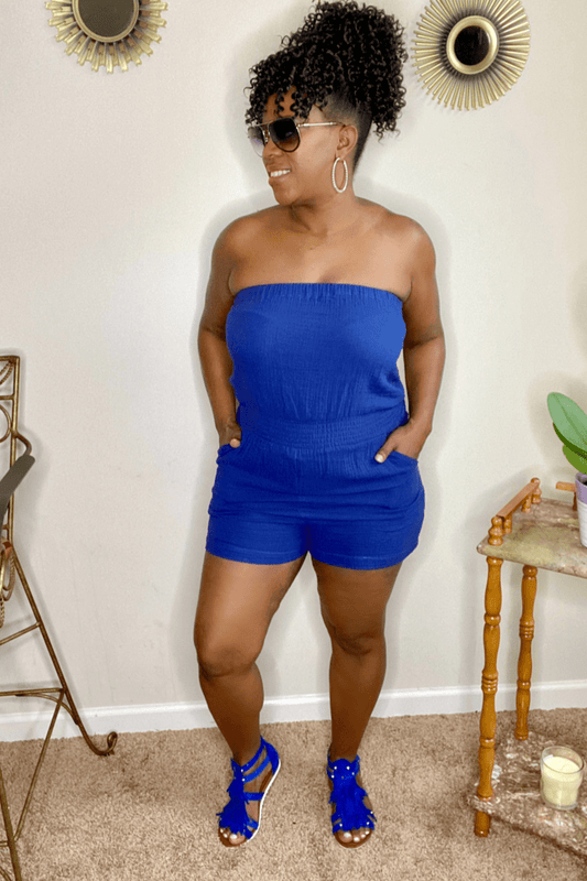 lee monet Tube Top Pocket Romper- Blue