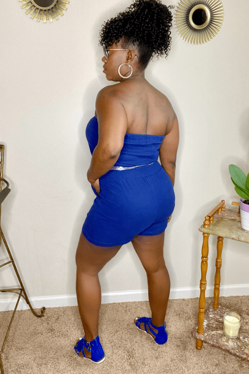 lee monet Tube Top Pocket Romper- Blue