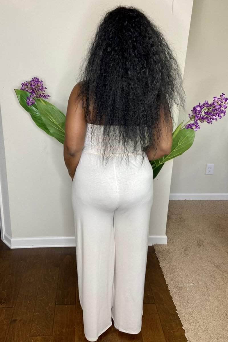lee monet Vacay Me Please Smocked Tube Jumpsuit- Cream