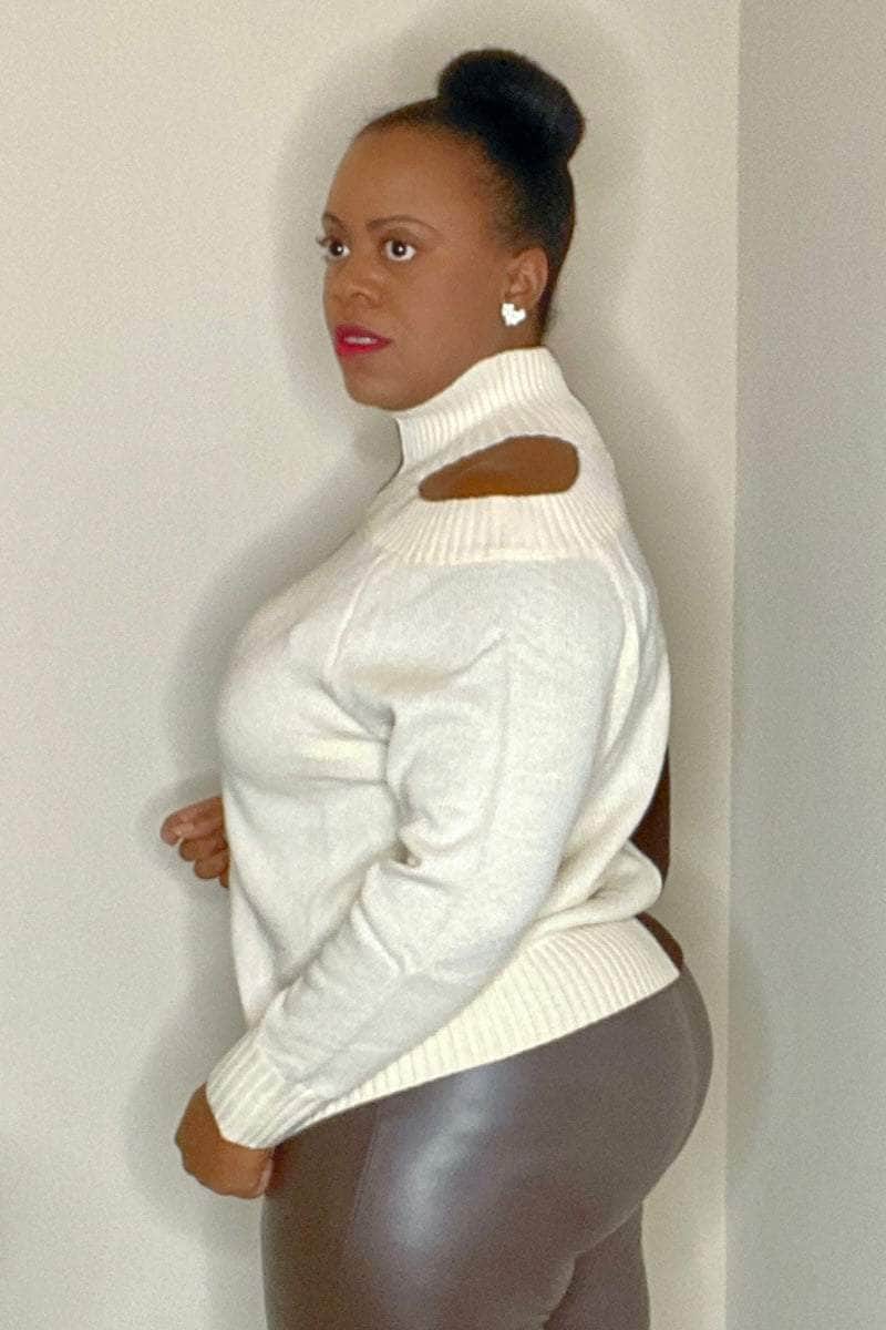 lee monet Why Choose Color-Block Cold Shoulder Sweater (Dk Brown)