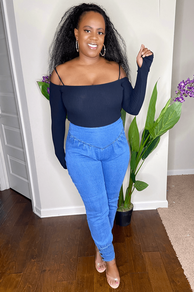 lee monet You Never Know Off the Shoulder Bodysuit (Black)