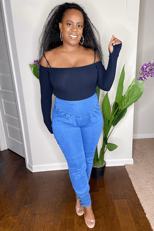 lee monet You Never Know Off the Shoulder Bodysuit (Black)