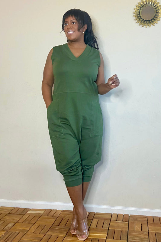 Zenana Jumpsuits & Rompers Just Chill Sleeveless Harem Jumpsuit (Army Green)