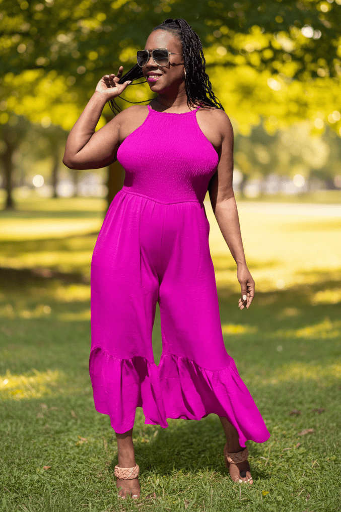 Dress Day So Lady Like Smocked Top Woven Jumpsuit (Orchid)