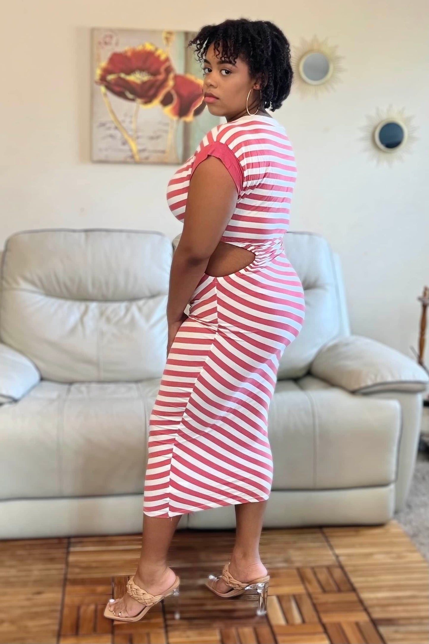 Good Time USA Dresses So Effortless Striped Cutout Midi Dress (Topaz)
