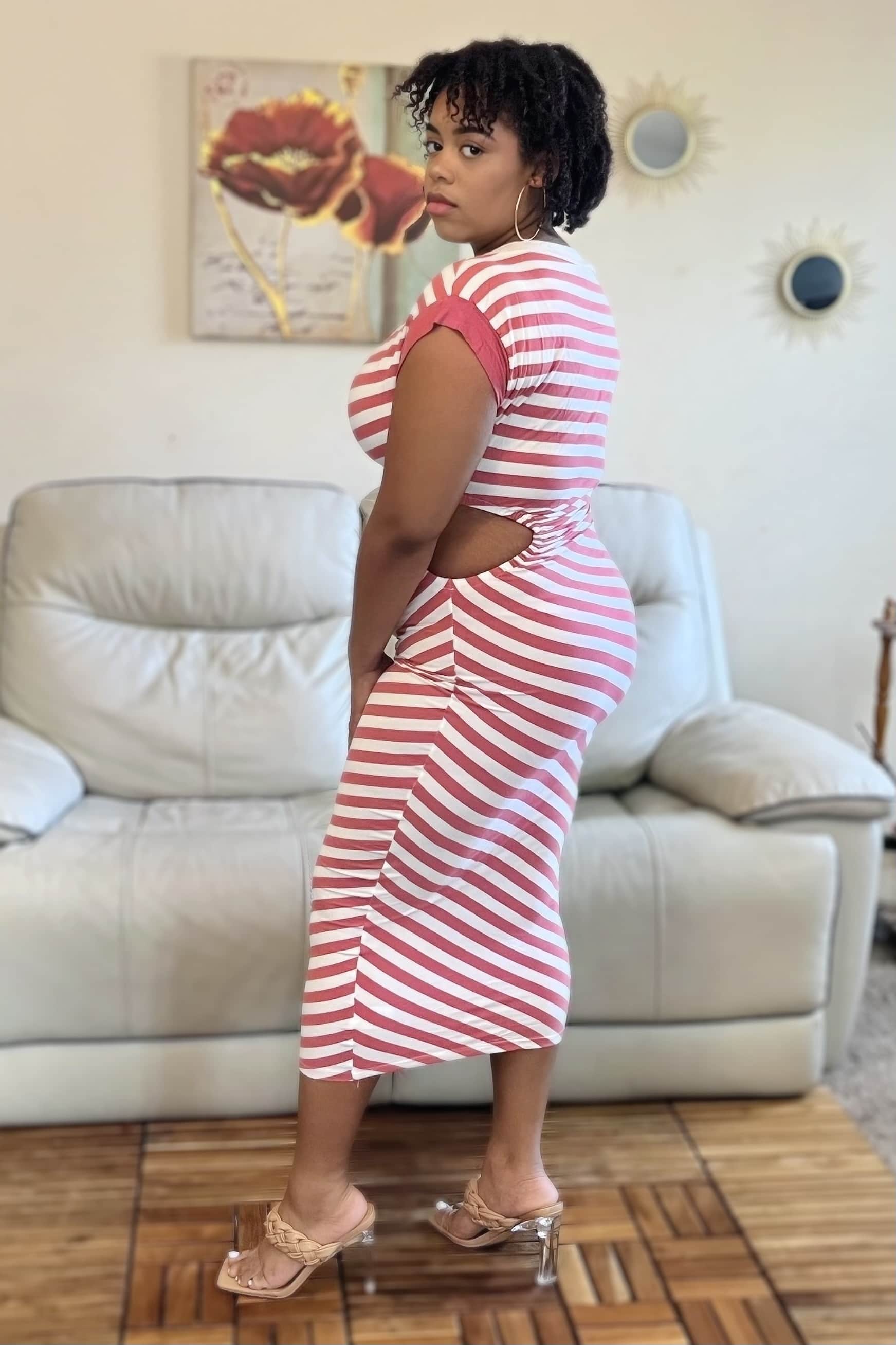 Good Time USA Dresses So Effortless Striped Cutout Midi Dress (Topaz)