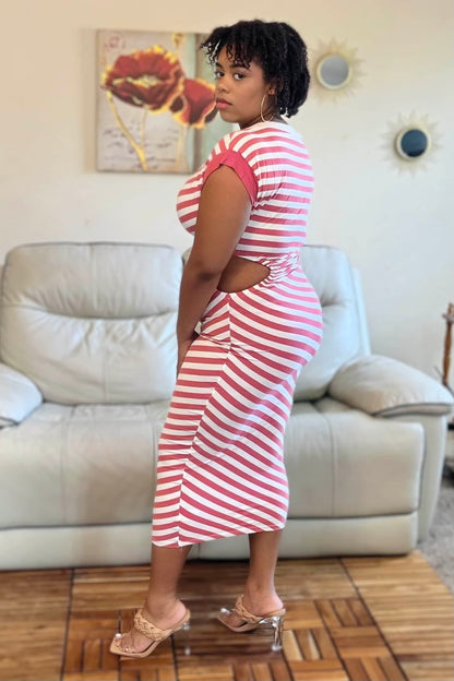 Good Time USA Dresses So Effortless Striped Cutout Midi Dress (Topaz)