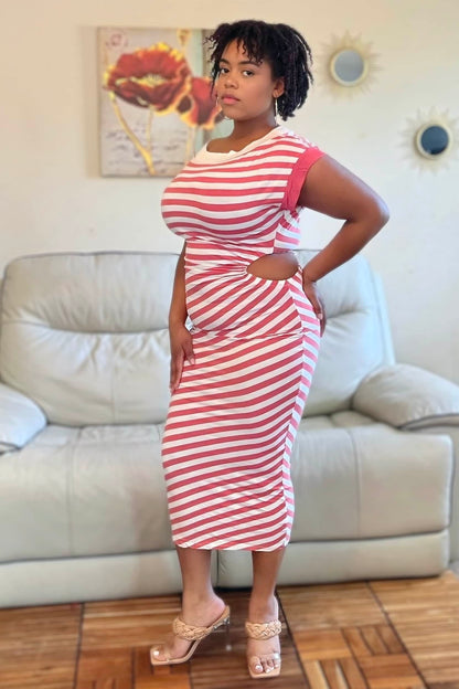Good Time USA Dresses So Effortless Striped Cutout Midi Dress (Topaz)
