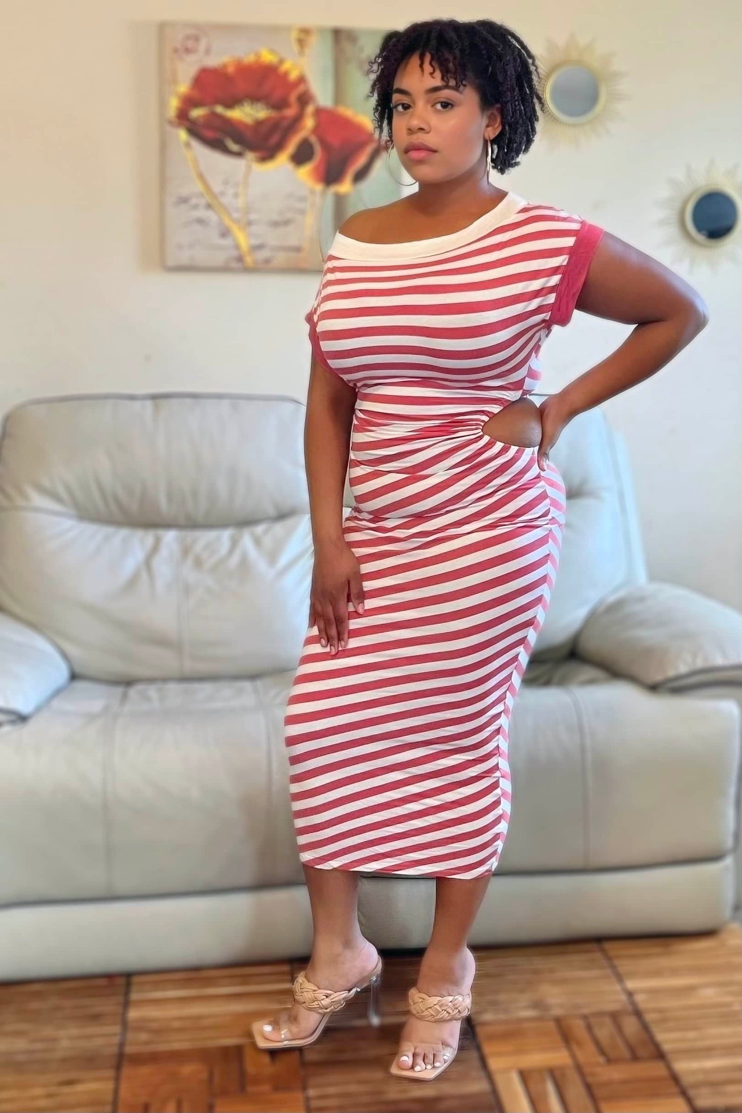 Good Time USA Dresses So Effortless Striped Cutout Midi Dress (Topaz)