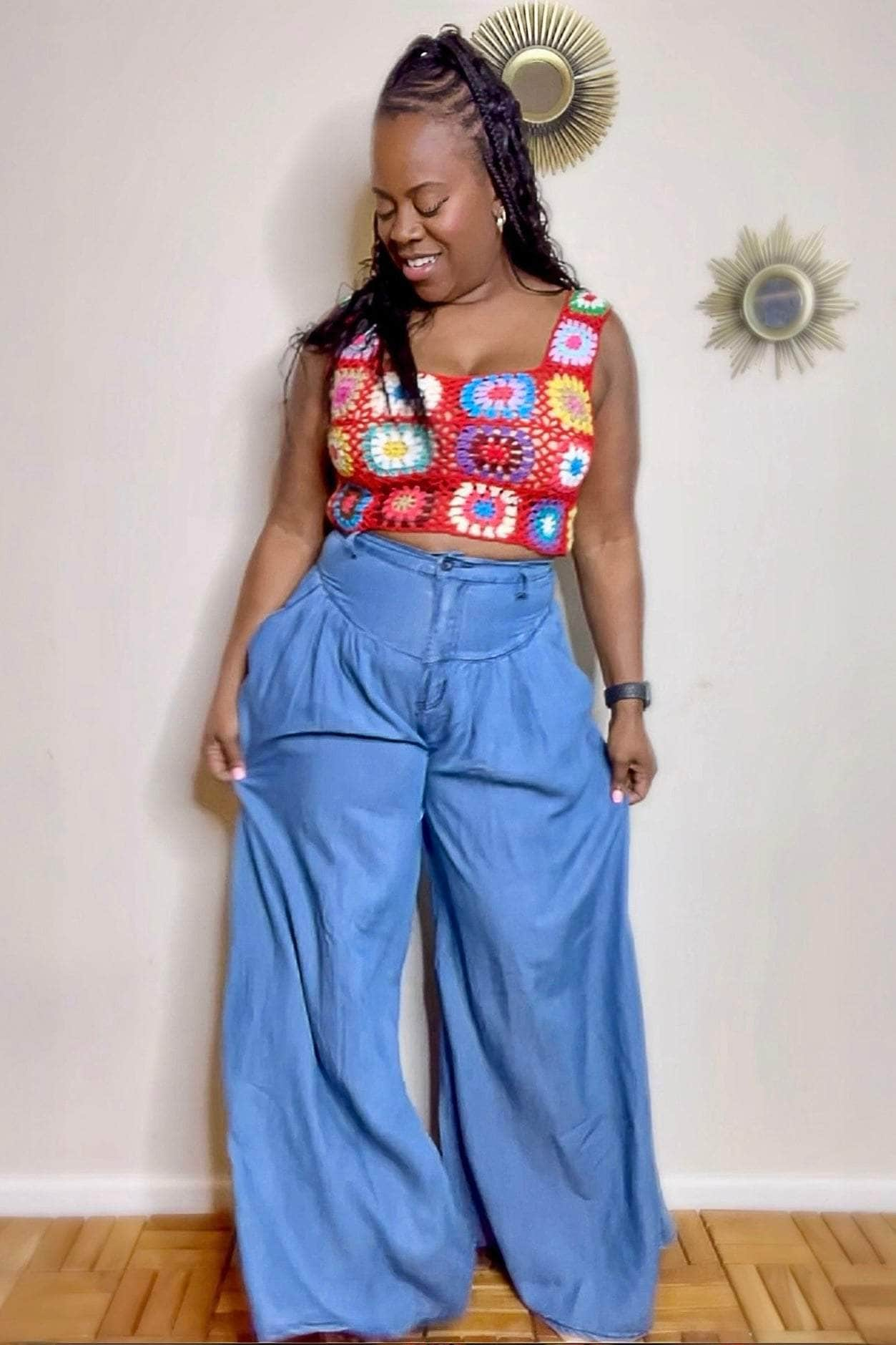 Good Times USA Bottoms High Waist Wide Leg Denim Pants