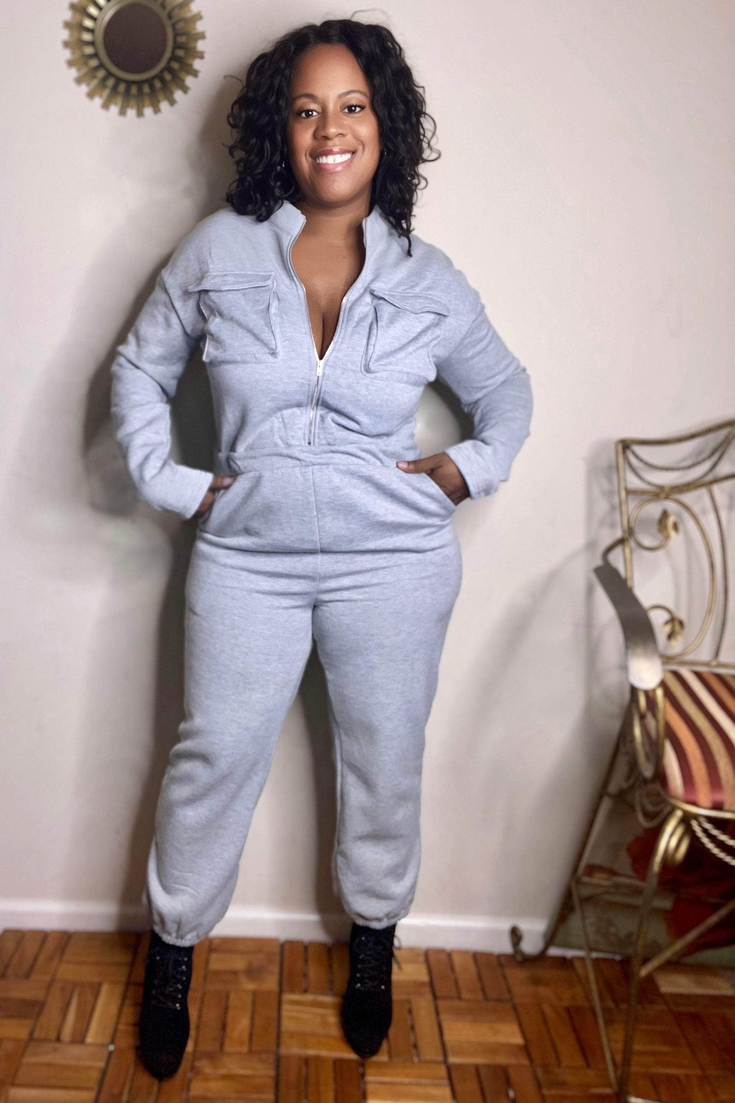 HYFVE Build You Up Brushed French Terry Jumpsuit (Heather Gray)