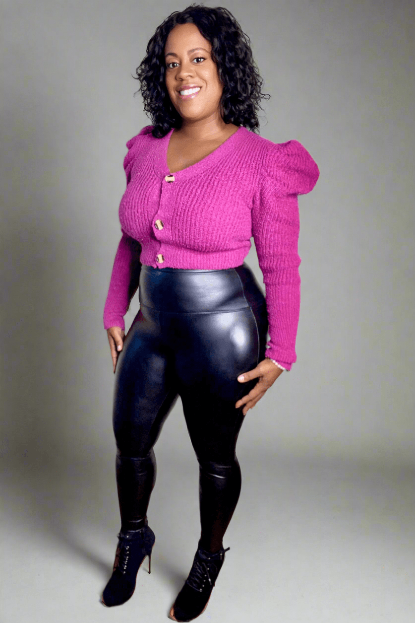 HYFVE Cardigan Sweetie Puff Sleeve Cropped Sweater Cardigan (Magenta)- Final Sale