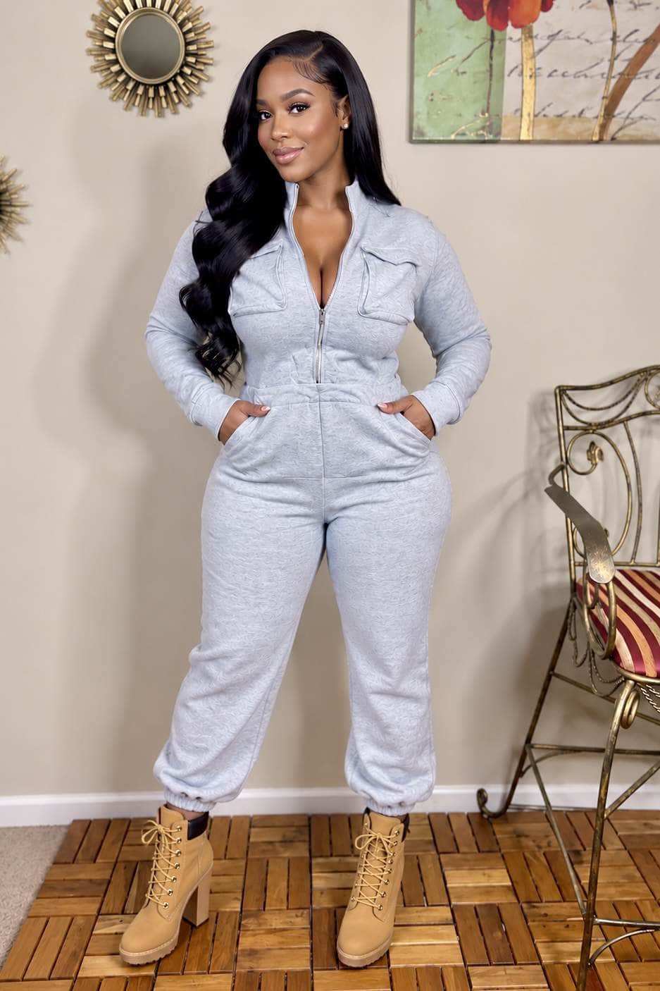 HYFVE Jumpsuit Build You Up Brushed French Terry Jumpsuit (Heather Gray)- Final Sale