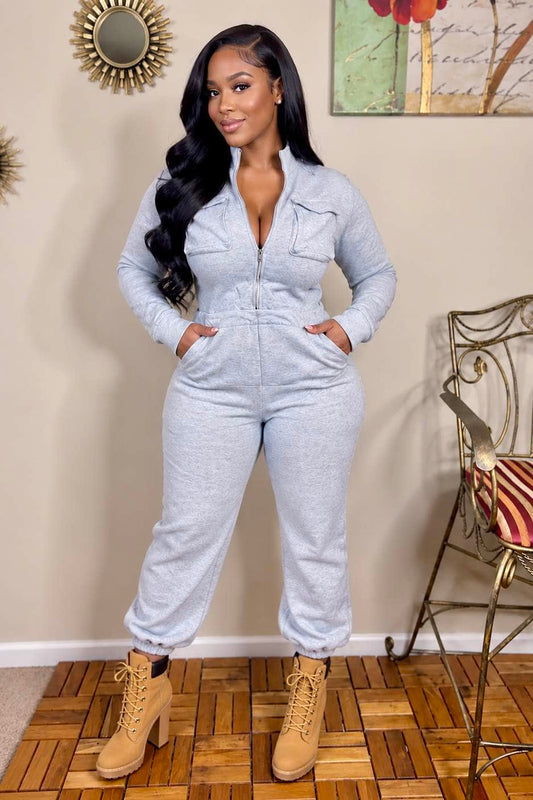 HYFVE Jumpsuit Build You Up Brushed French Terry Jumpsuit (Heather Gray)- Final Sale