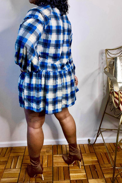 HYFVE Queen Me Checkered Print Babydoll Dress (Blue)