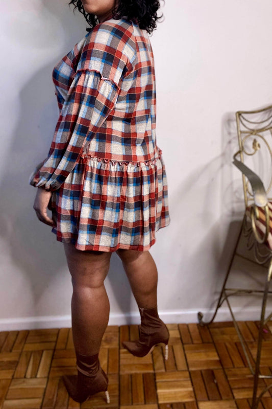 HYFVE Queen Me Checkered Print Babydoll Dress (Red)