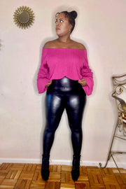lee monet Mixed Feelings Bubble Knit Balloon Sleeve Top (Magenta)