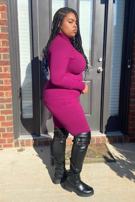 Zenana Outfit Sets Lara Mock Neck Legging Set (Plum)