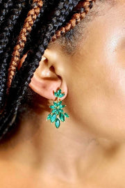 H&D Accessories Earrings Flower Drop Jeweled Earrings (Green)