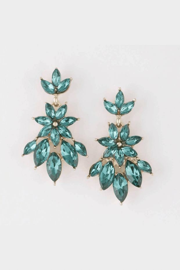 H&D Accessories Earrings Flower Drop Jeweled Earrings (Green)