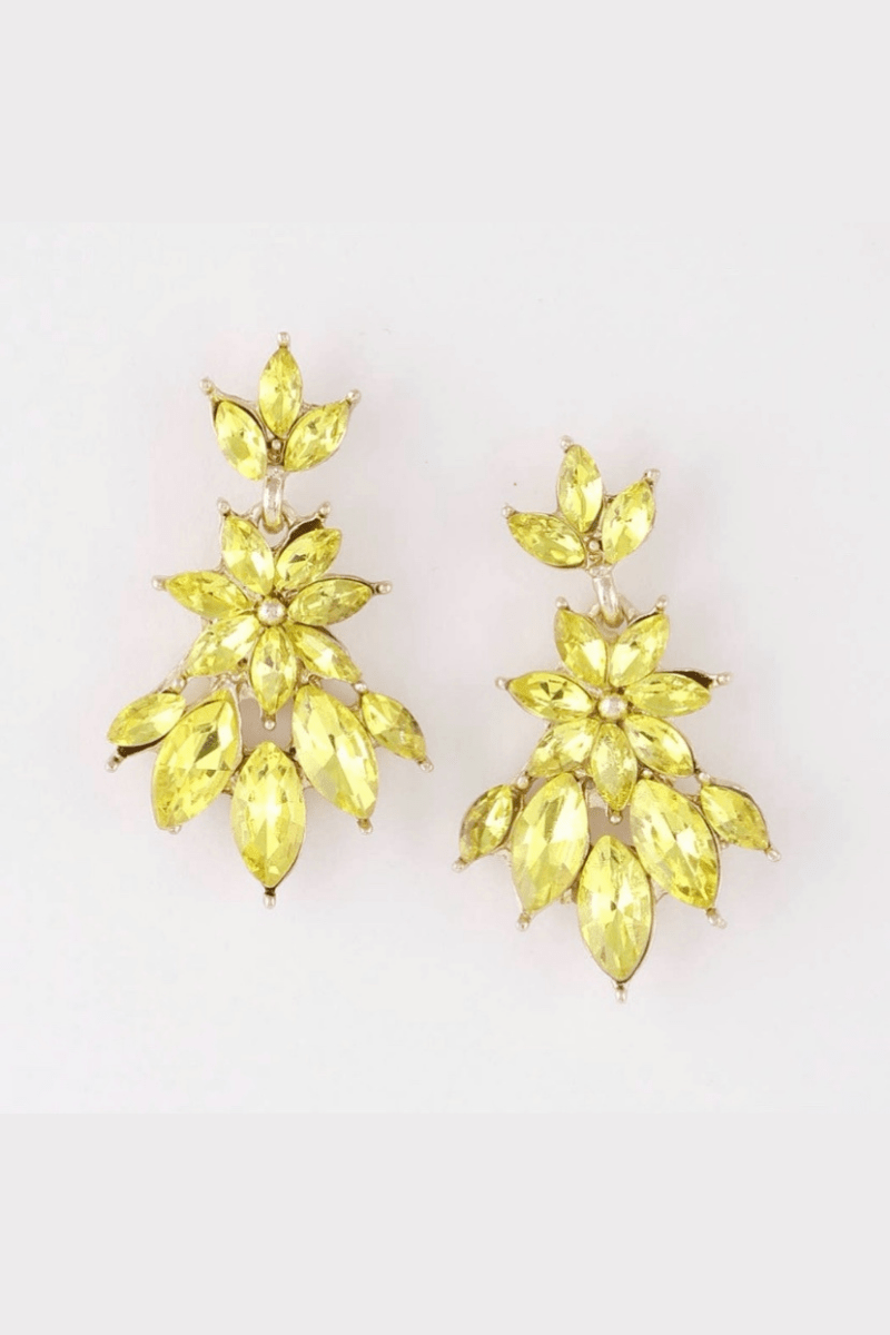 H&D Accessories Earrings Flower Drop Jeweled Earrings (Yellow)