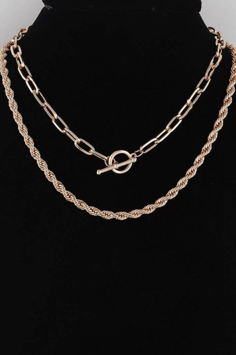 H&D Accessories Necklaces Double Down Layered Rope Chain Necklace (Gold)