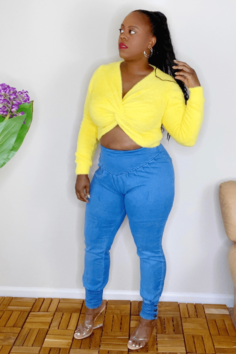 HYFVE Shirts & Tops Love Me Knot Front Crop Sweater (Yellow)