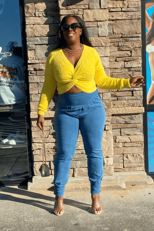 HYFVE Shirts & Tops Love Me Knot Front Crop Sweater (Yellow)