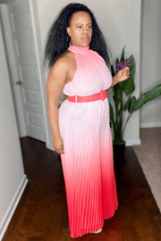 lee monet Bali Sunset Ombré Pleated Jumpsuit (Coral)