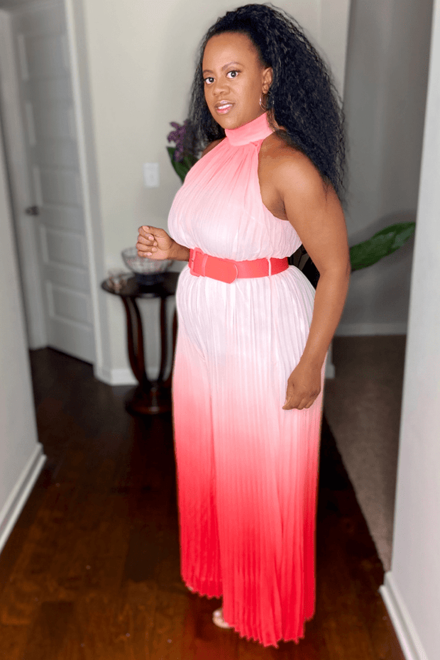 lee monet Bali Sunset Ombré Pleated Jumpsuit (Coral)