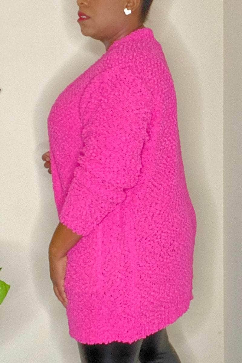 lee monet Cardigan Popcorn Sweater Cardigan (Neon Pink)