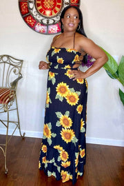 lee monet Dresses A Walk in The Park Floral Print Halter Maxi Dress (Black)