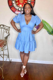 lee monet Dresses Courtney Chambray V-neck Mini Dress
