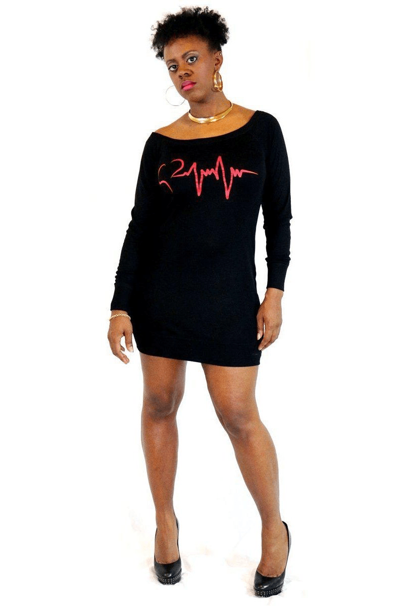 lee monet Dresses Heartline Black Graphic Tunic